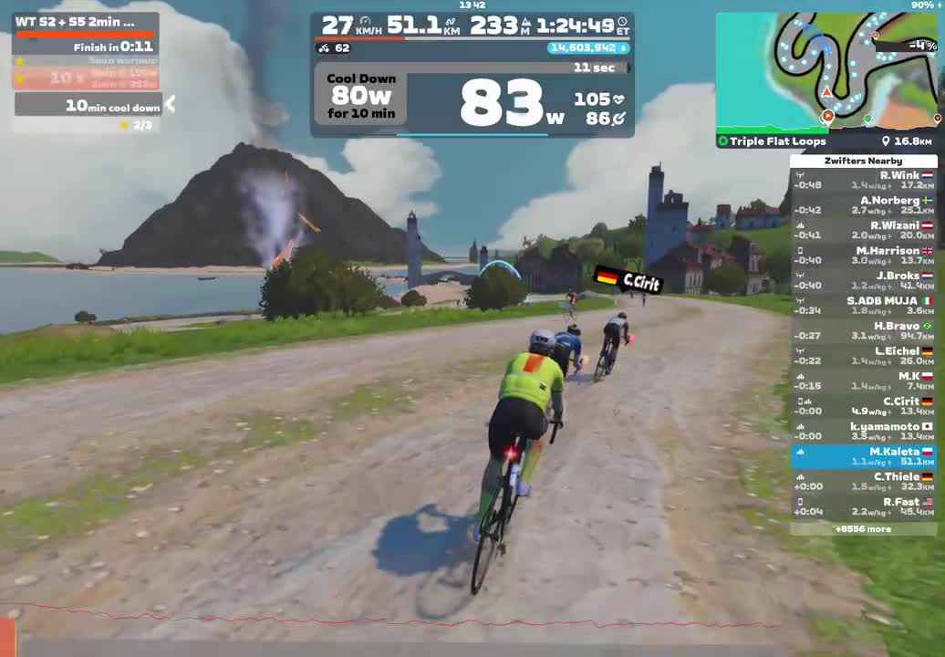 Zwift - WT S2 + S5 2min trenażer (2 do 5) on Triple Flat Loops in Watopia