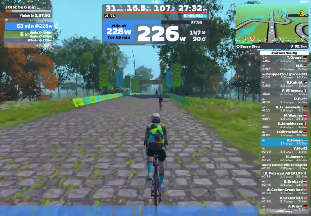 Zwift - JOIN: 5x 6 min tempo on Sacre Bleu in France
