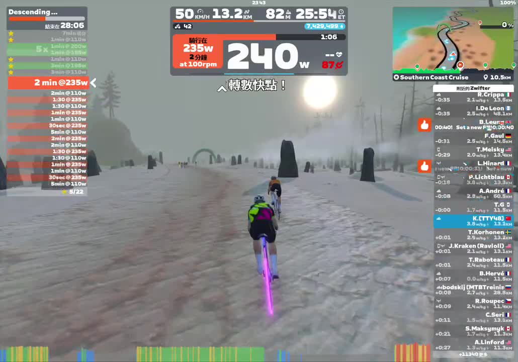 Zwift - Descending Anaerobic on Southern Coast Cruise in Watopia