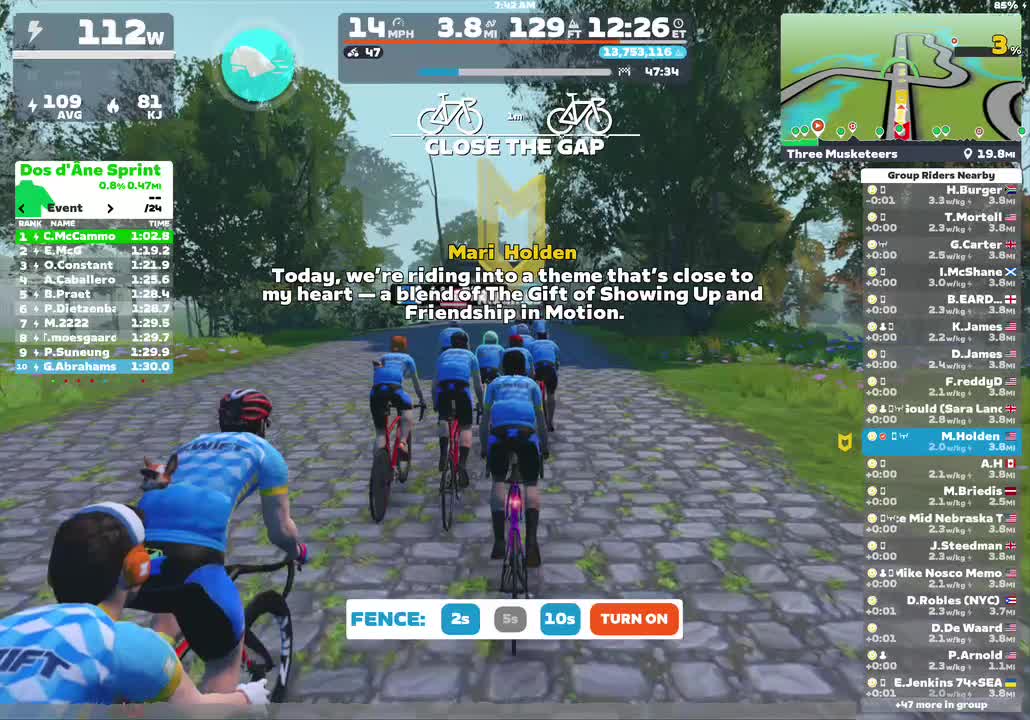 Zwift - Group Ride: HCC Wellness Ride today’s topic: The Gift of Showing up and friendship in motion…