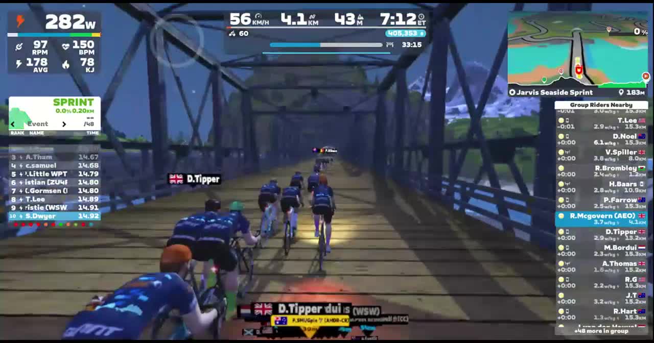 Zwift - Group Ride: AHDR Bacon Rolls with Caffeine (D) on Jarvis Seaside Sprint in Watopia