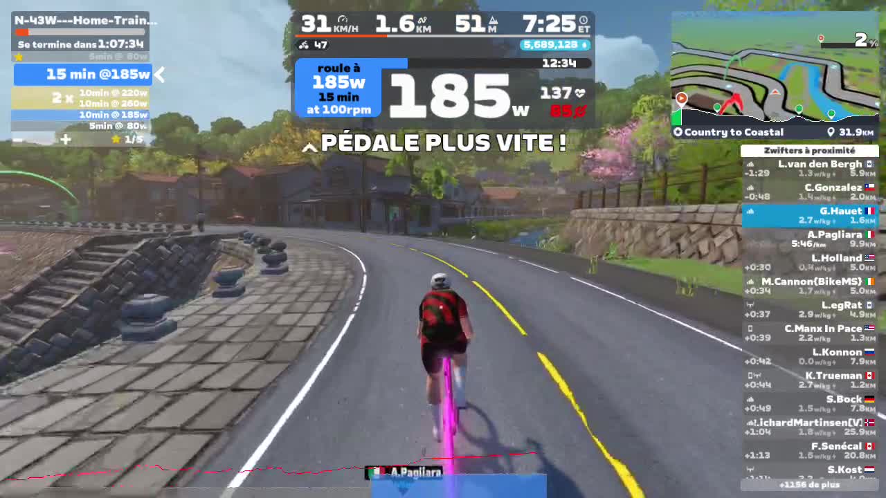 Zwift - N-43W---Home-Trainer-1H15--Active---Z3-Z4- on Country to Coastal in Makuri Islands