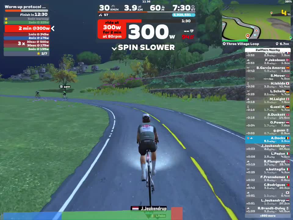 Zwift - Warm up protocol (20') (1) on Three Village Loop in Makuri Islands