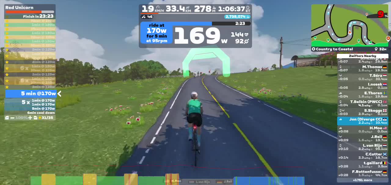 Zwift - Red Unicorn on Country to Coastal in Makuri Islands
