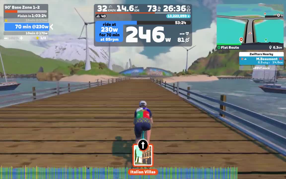 Zwift - 90' Base Zone 1-2 on Flat Route in Watopia
