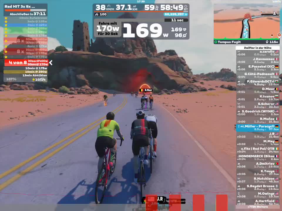 Zwift - Rad HIT 3x 8x (30/30) + 10min subTHR on Tempus Fugit in Watopia