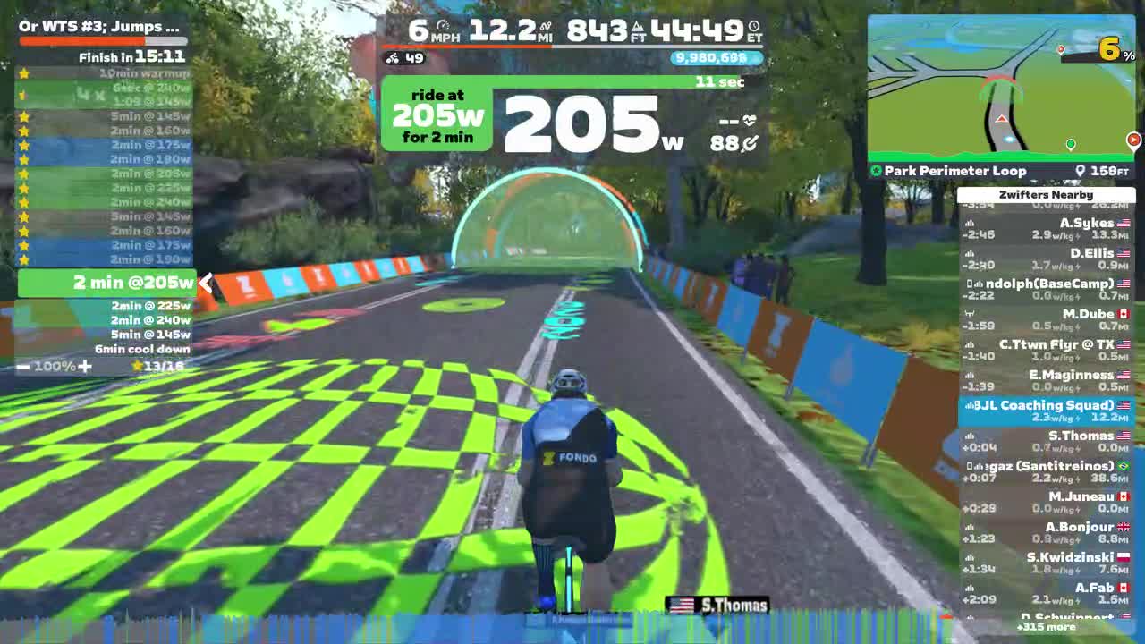 Zwift - Or WTS #3; Jumps 1x(4x0:06), 2x(Z1 to Z3) Ramp Up on Park Perimeter Loop in New York