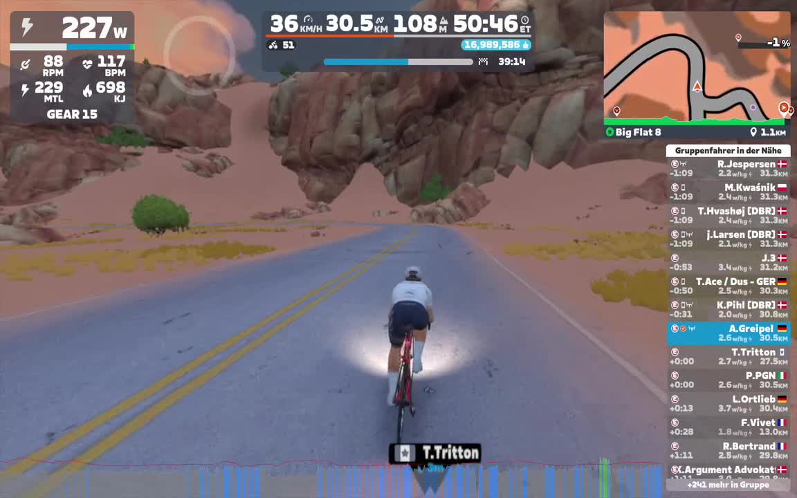 Zwift - Group Ride: DBR Base Endurance Ride  (E) on Big Flat 8 in Watopia
