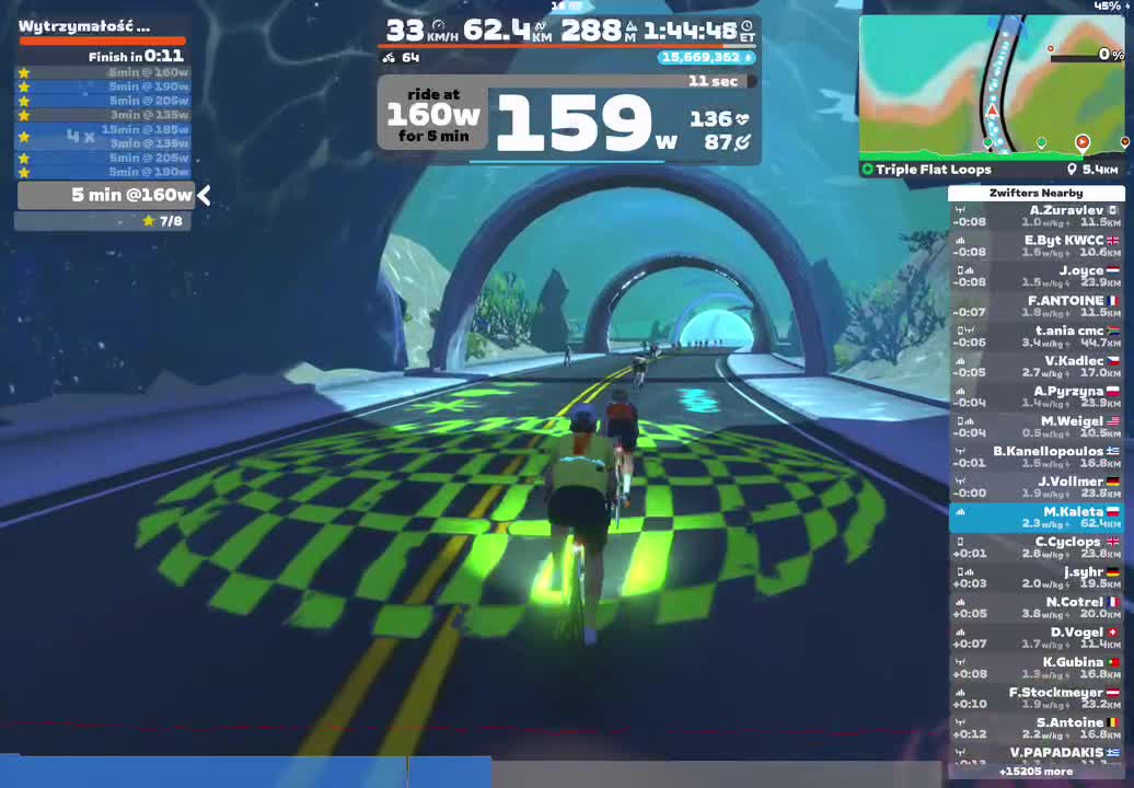 Zwift - Wytrzymałość tlenowa S2 (-8W) on Triple Flat Loops in Watopia