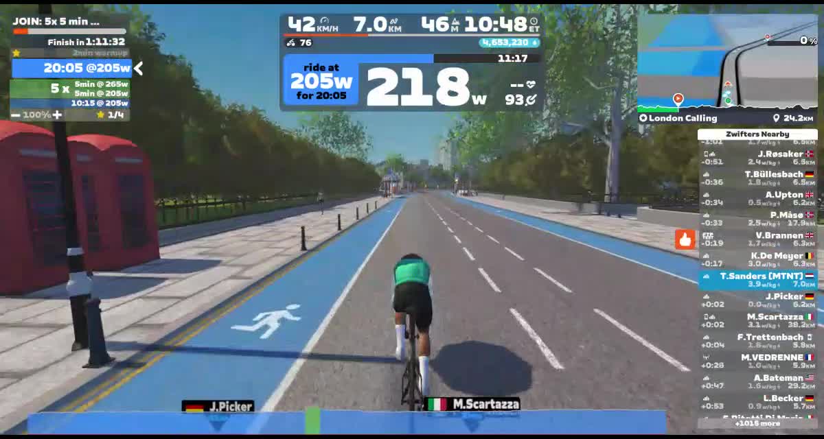Zwift - JOIN: 5x 5 min tempo (1) on London Calling in London