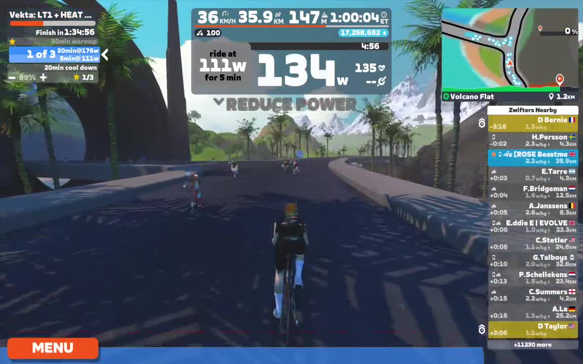 Zwift - Vekta: LT1 + HEAT Vekta Workout on Volcano Flat in Watopia