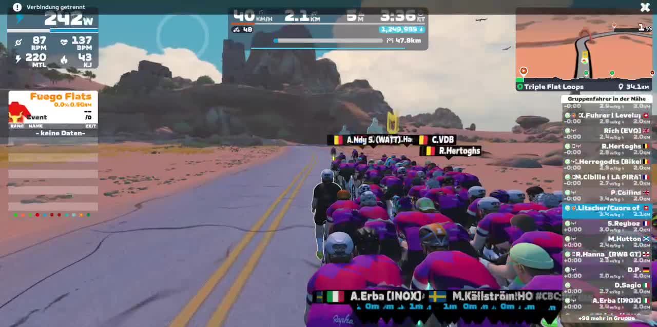 Zwift - Group Ride: Rapha Festive 500 with Coco @ 2.6 W/KG on Triple Flat Loops in Watopia