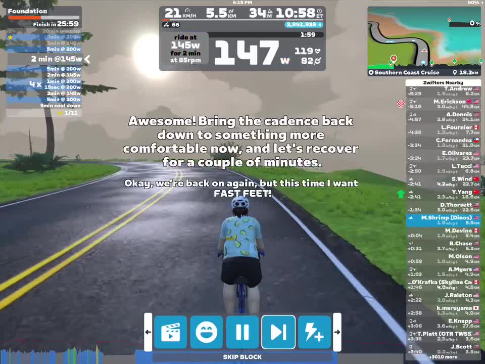Zwift - Foundation on Southern Coast Cruise in Watopia