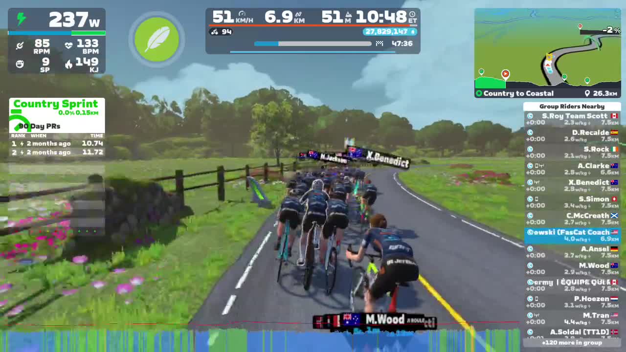 Zwift - Group Ride: AHDR Bacon Rolls p/b JetBlack (C) on Country to Coastal in Makuri Islands