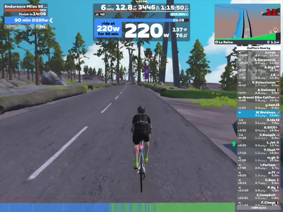 Zwift - Endurance Miles 90 minutes on La Reine in France