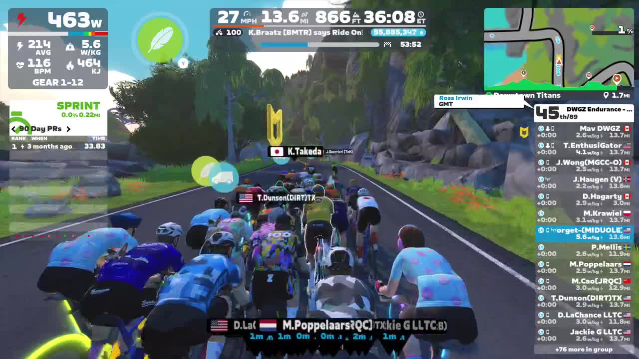 Zwift - Group Ride: DWGZ Endurance - Mambo (C) on Downtown Titans in Watopia