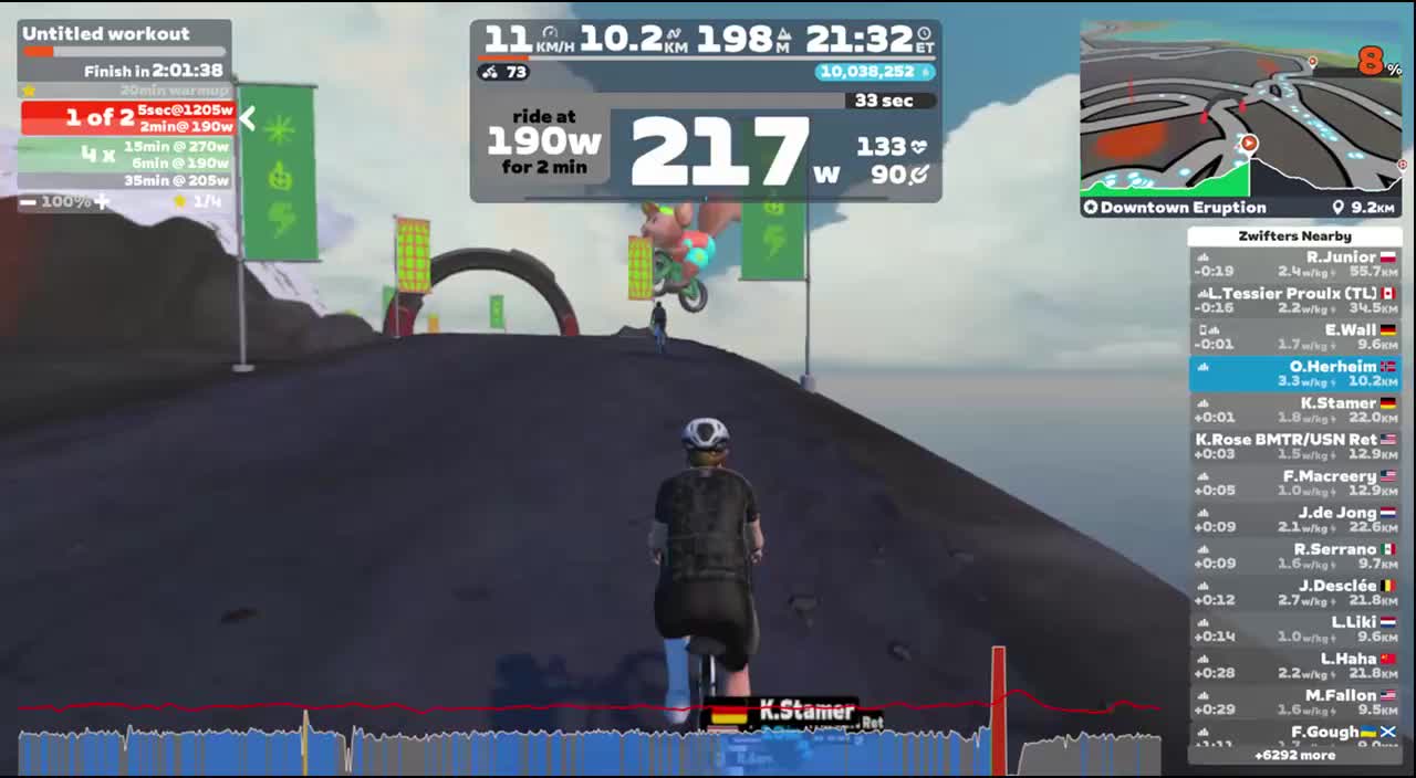 Zwift - Untitled workout on Downtown Eruption in Watopia