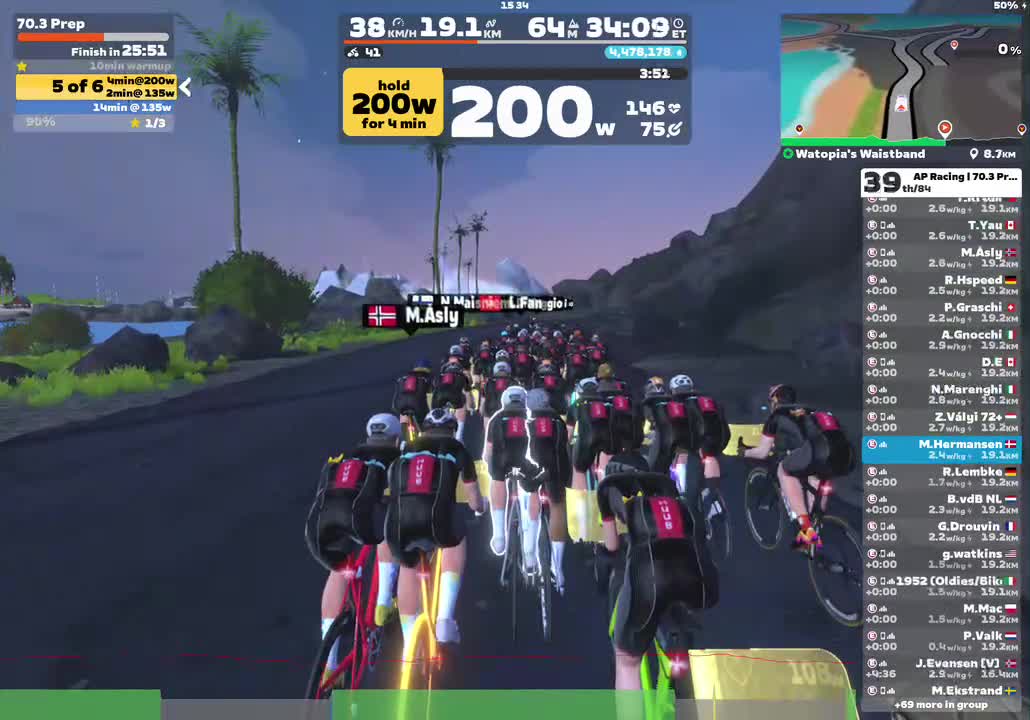 Zwift - Group Workout: AP Racing | 70.3 Prep (E) on Watopia's Waistband in Watopia