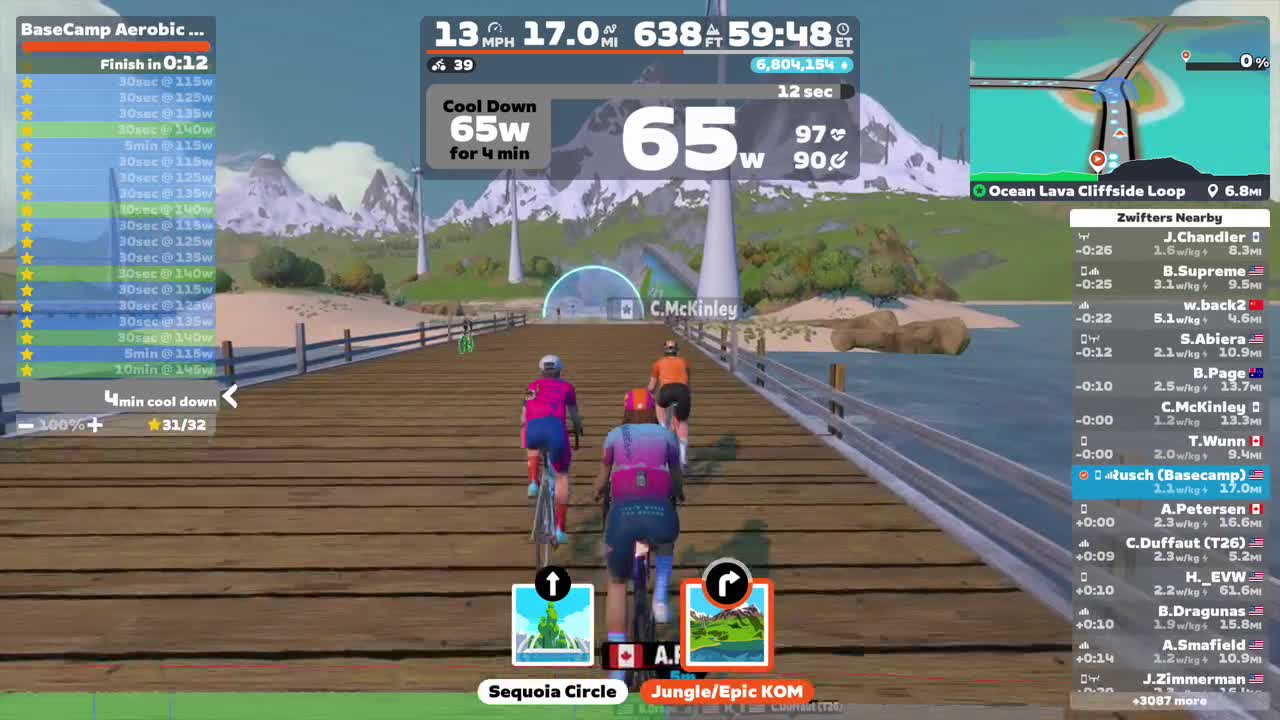 Zwift - BaseCamp Aerobic Endurance | Cadence Builds | LC Tempo on Ocean Lava Cliffside Loop in Watopia