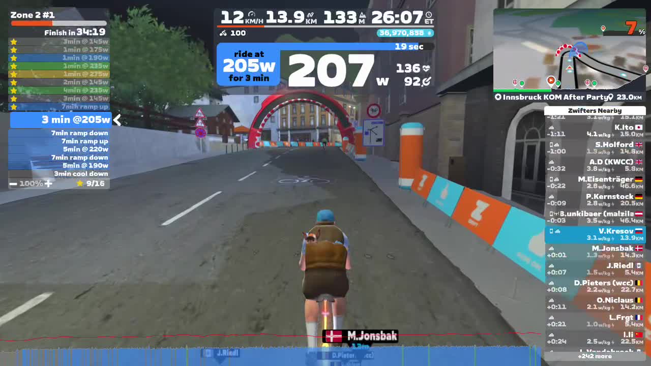 Zwift - Zone 2 #1 on Innsbruck KOM After Party in Innsbruck
