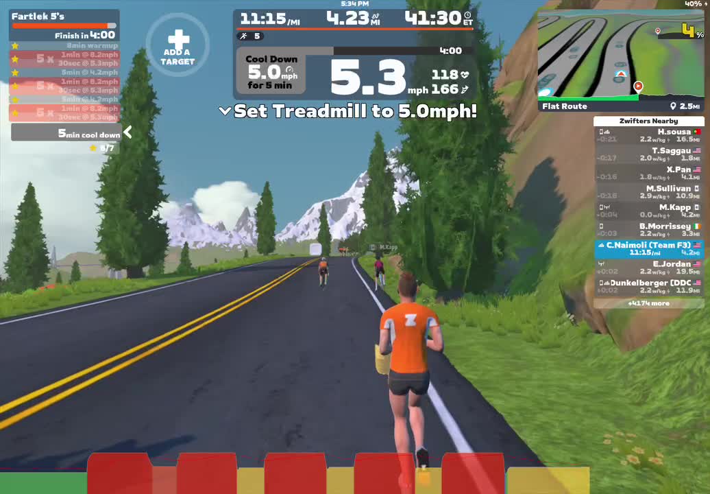 Zwift - Fartlek 5's on Flat Route in Watopia