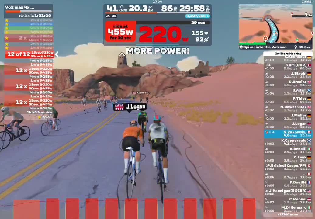 Zwift - Vo2 max 4x 10min(30/15) on Spiral into the Volcano in Watopia