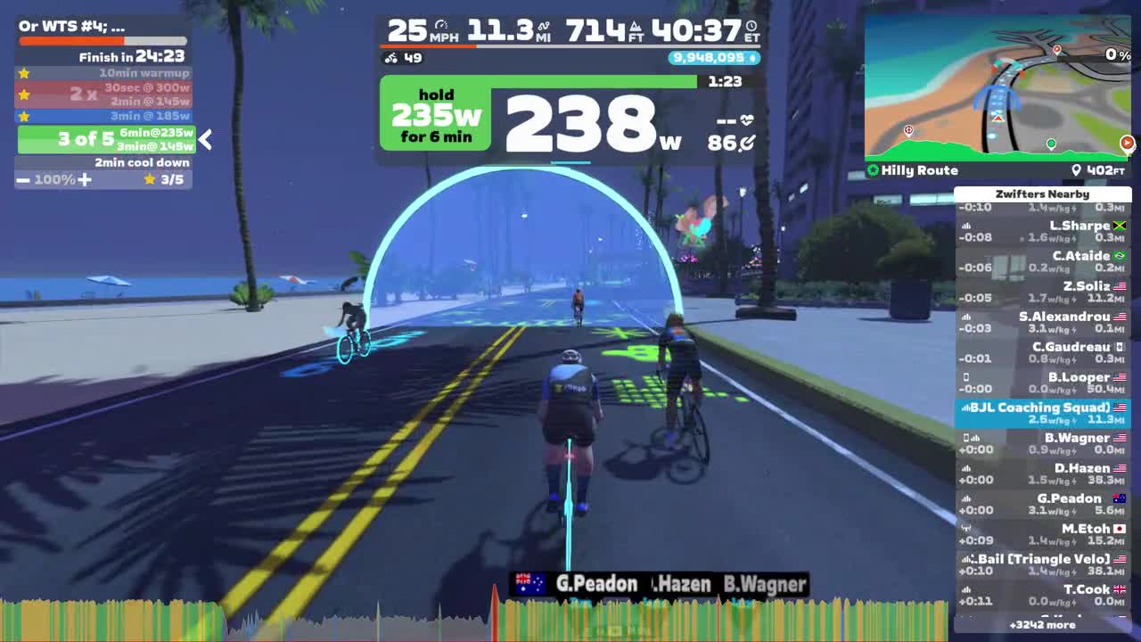 Zwift - Or WTS #4; Tempo/Cruise Intervals (CI 5x6)* (2x0:30) 3 RB on Hilly Route in Watopia