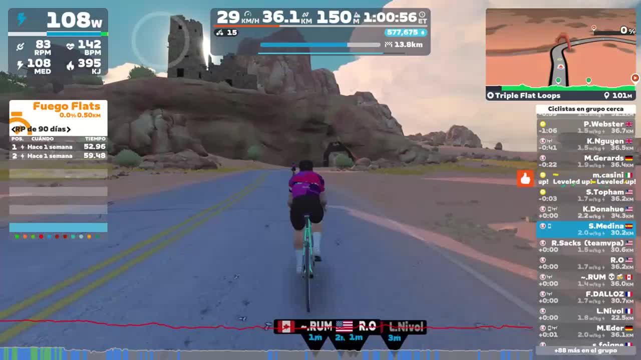 Zwift - Group Ride: Rapha Festive 500 with Bernie @ 1.5 W/KG on Triple Flat Loops in Watopia