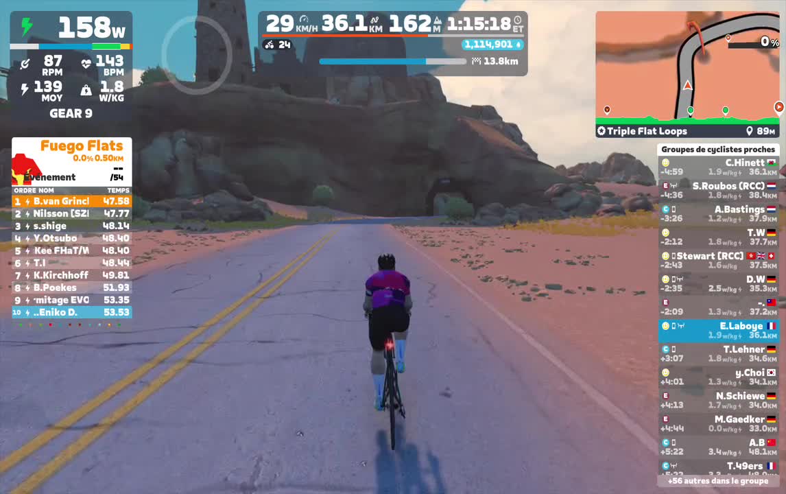 Zwift - Group Ride: Rapha Festive 500 with Miguel @ 1.8 W/KG on Triple Flat Loops in Watopia