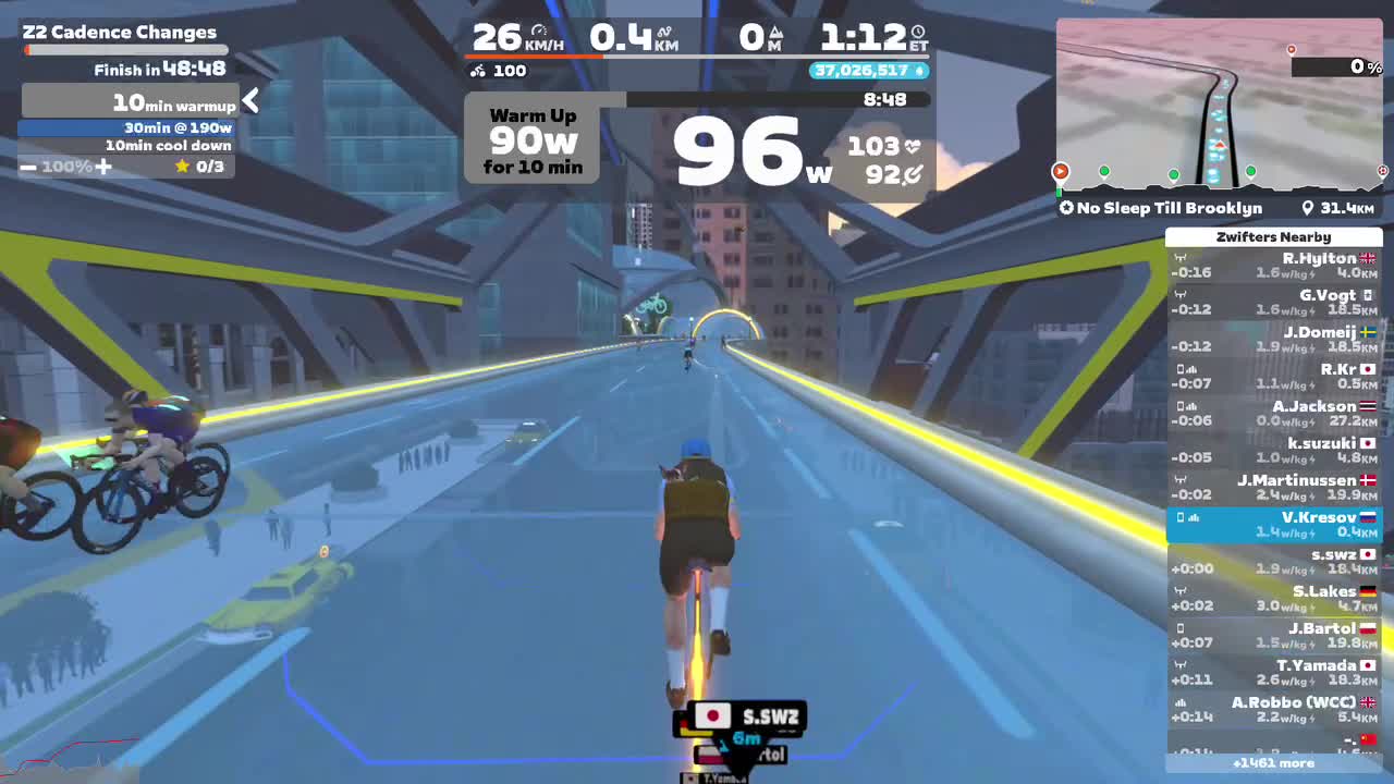 Zwift - Z2 Cadence Changes on No Sleep Till Brooklyn in New York