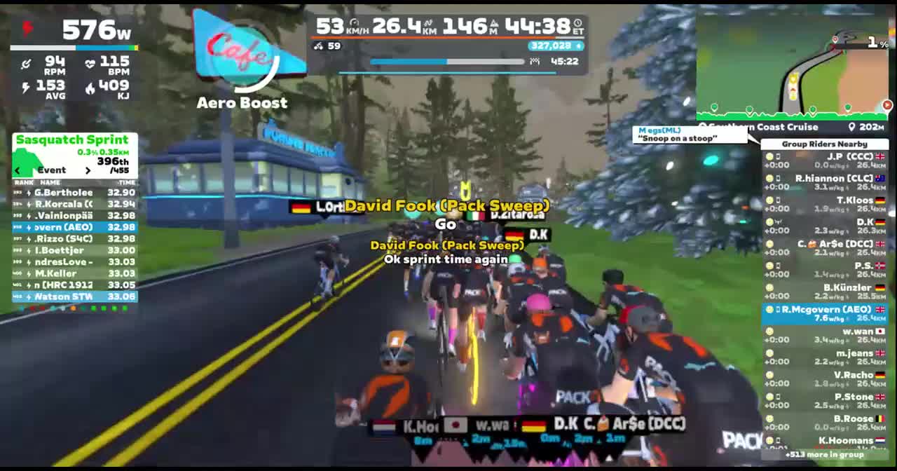 Zwift - Group Ride: PACK 🐺 Social Festive 500 🎅 (D) on Southern Coast Cruise in Watopia