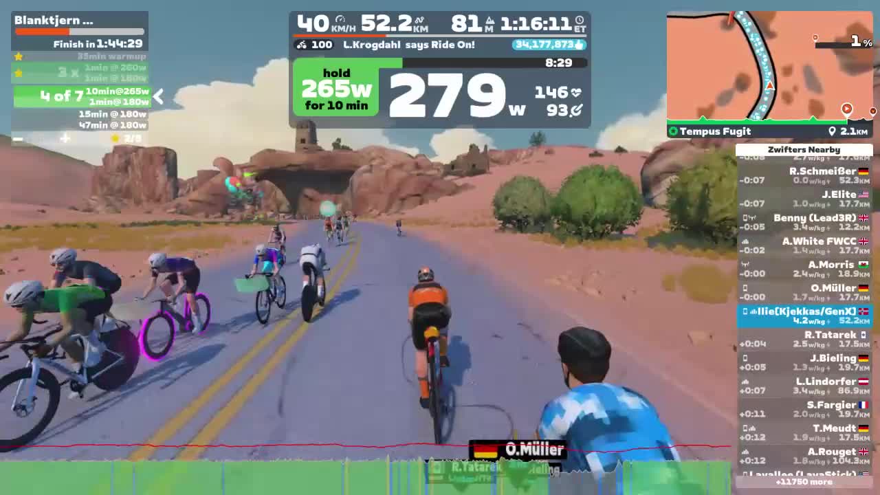 Zwift - Blanktjern Coaching: LT1 7x10min@3.8w/kg + 40min heating on Tempus Fugit in Watopia