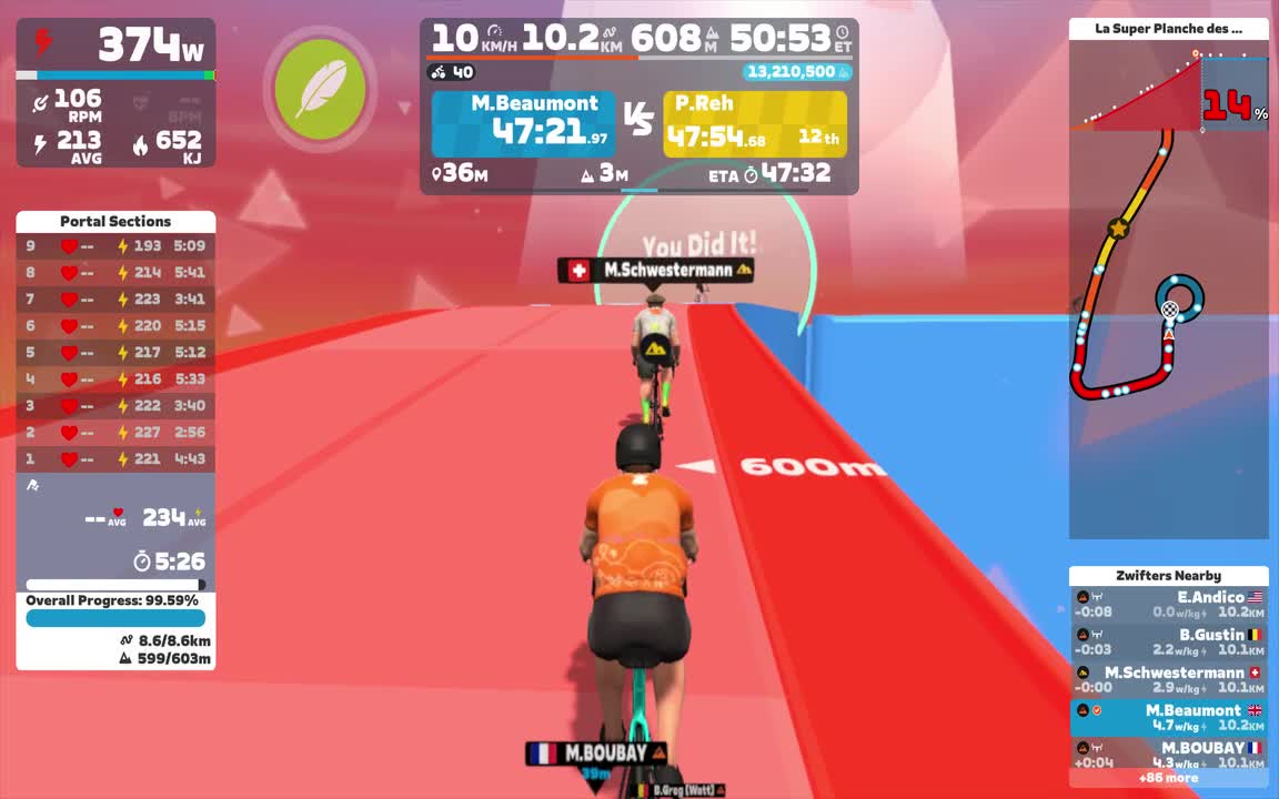 Zwift - Climb Portal: La Super Planche des Belles Filles at 100% Elevation in France