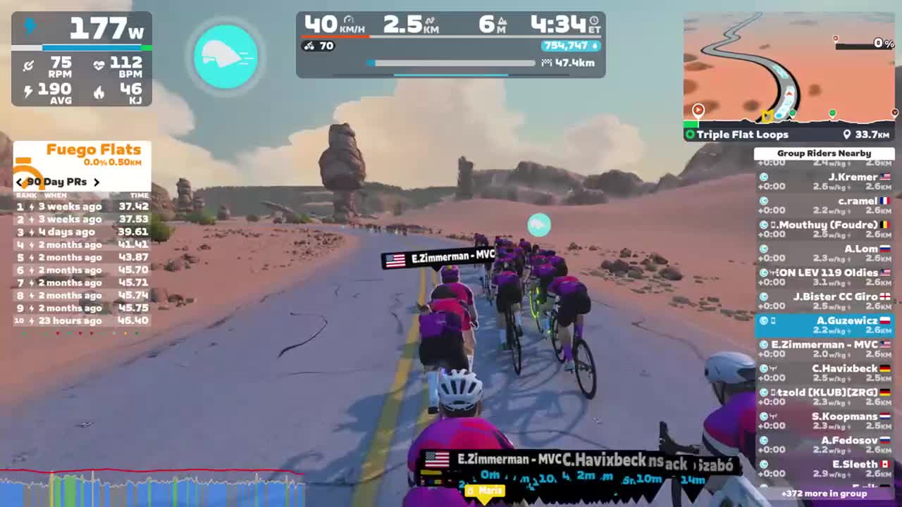 Zwift - Group Ride: Rapha Festive 500 with Maria @ 2.2 W/KG on Triple Flat Loops in Watopia