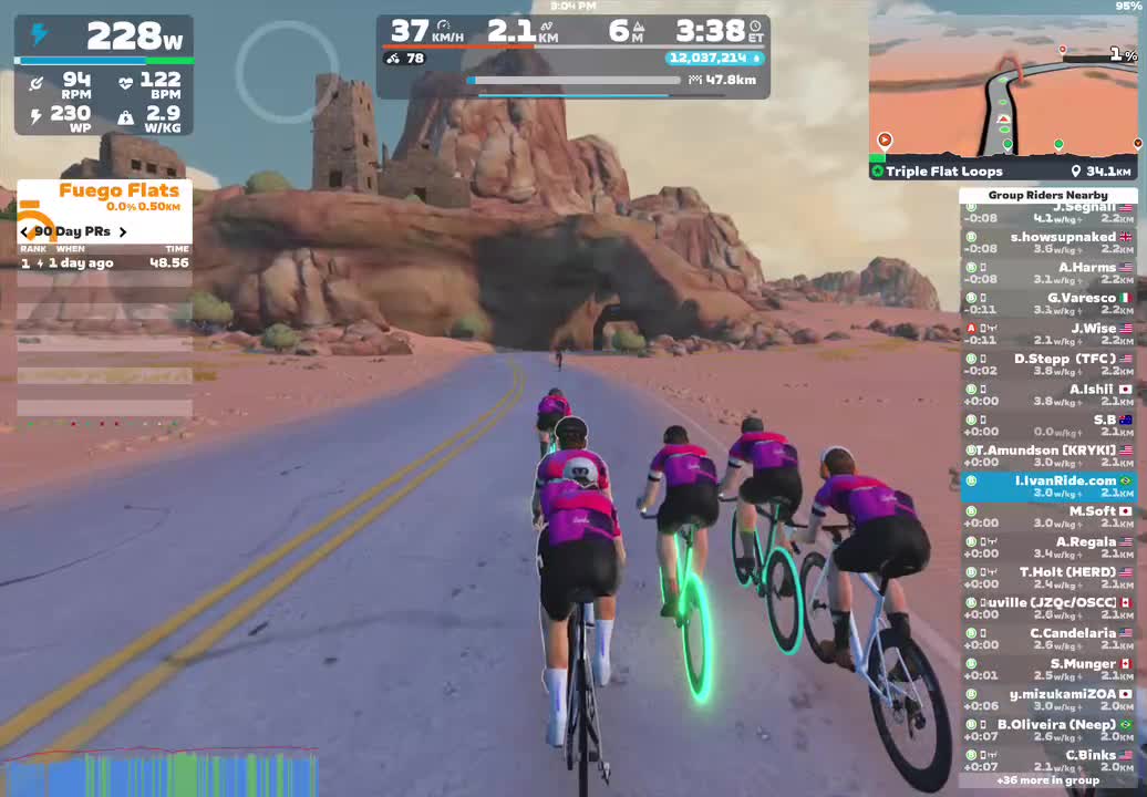 Zwift - Group Ride: Rapha Festive 500 with Coco @ 2.6 W/KG on Triple Flat Loops in Watopia