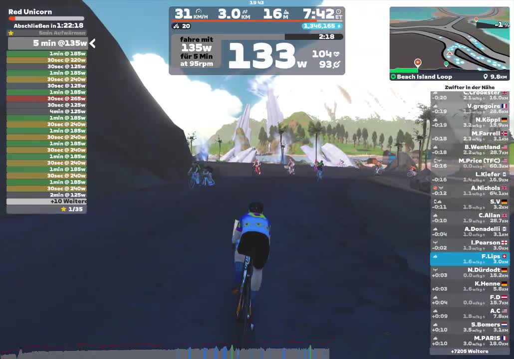 Zwift - Red Unicorn on Beach Island Loop in Watopia