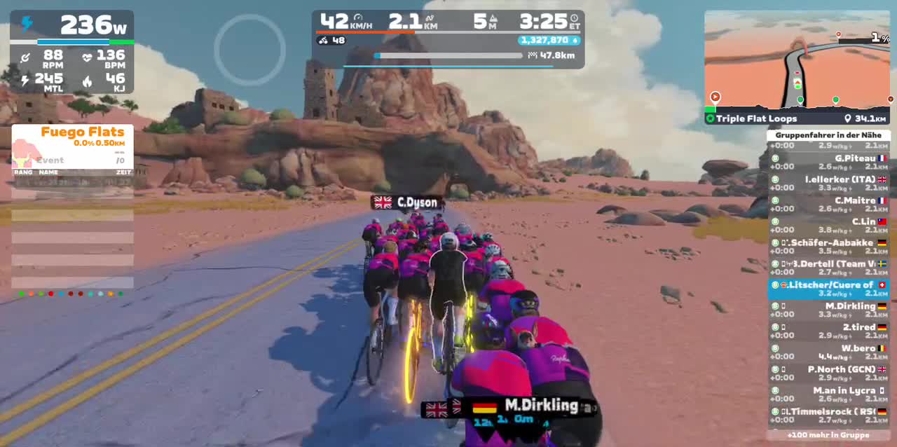 Zwift - Group Ride: Rapha Festive 500 with Coco @ 2.6 W/KG on Triple Flat Loops in Watopia