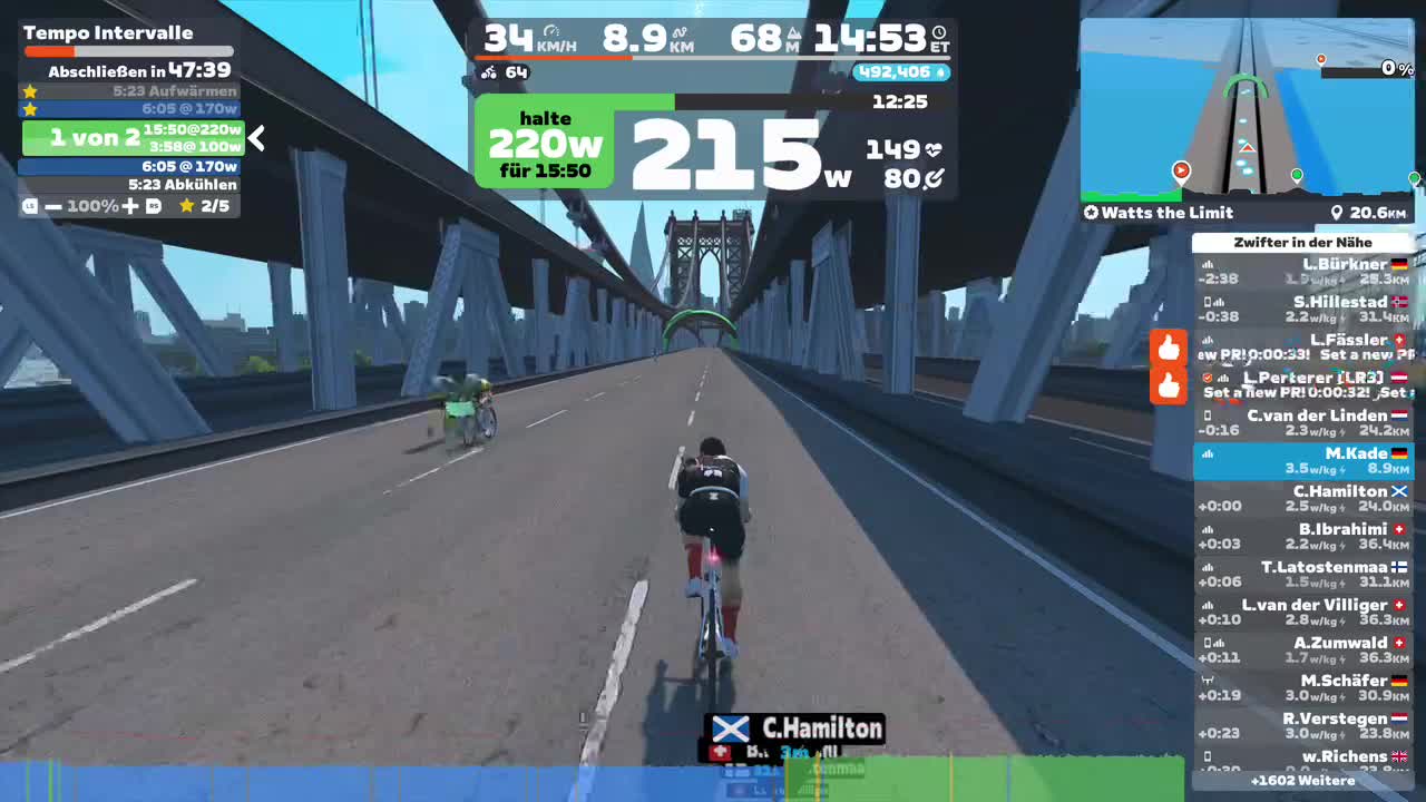 Zwift - Tempo Intervalle on Watts the Limit in New York