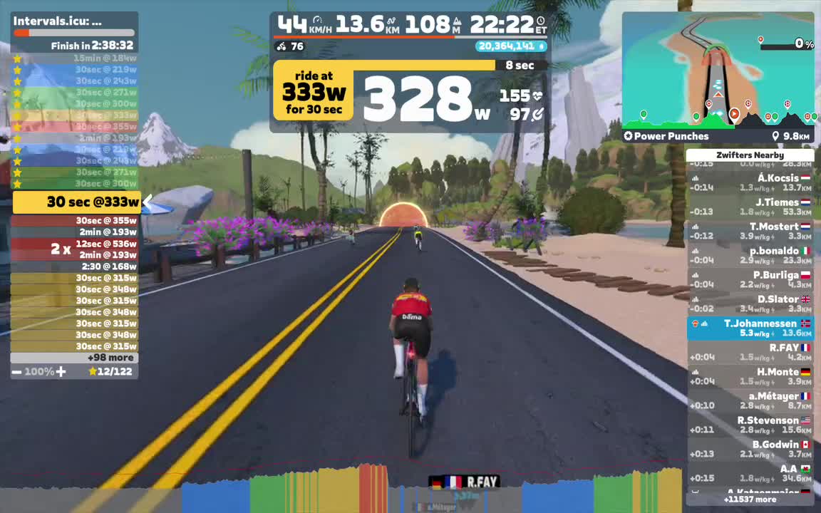Zwift - : CrissCross 7x7 min on Power Punches in Watopia