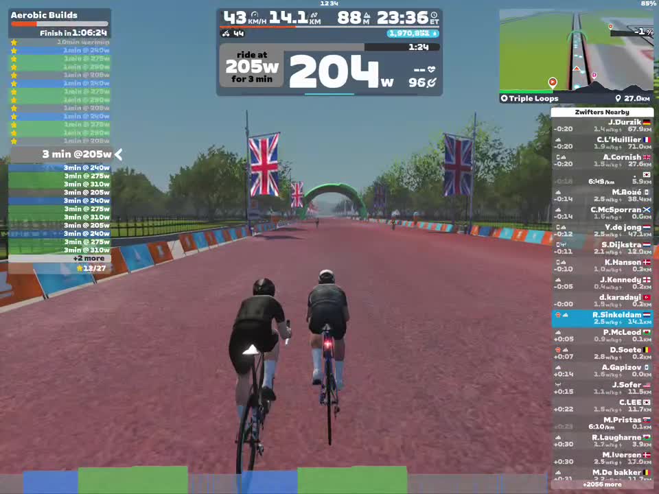 Zwift - Aerobic Builds on Triple Loops in London