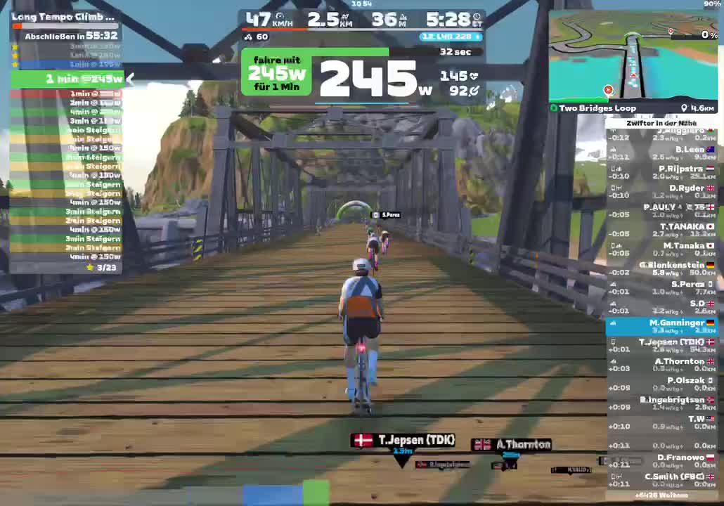 Zwift - Long Tempo Climb #1 on Two Bridges Loop in Watopia