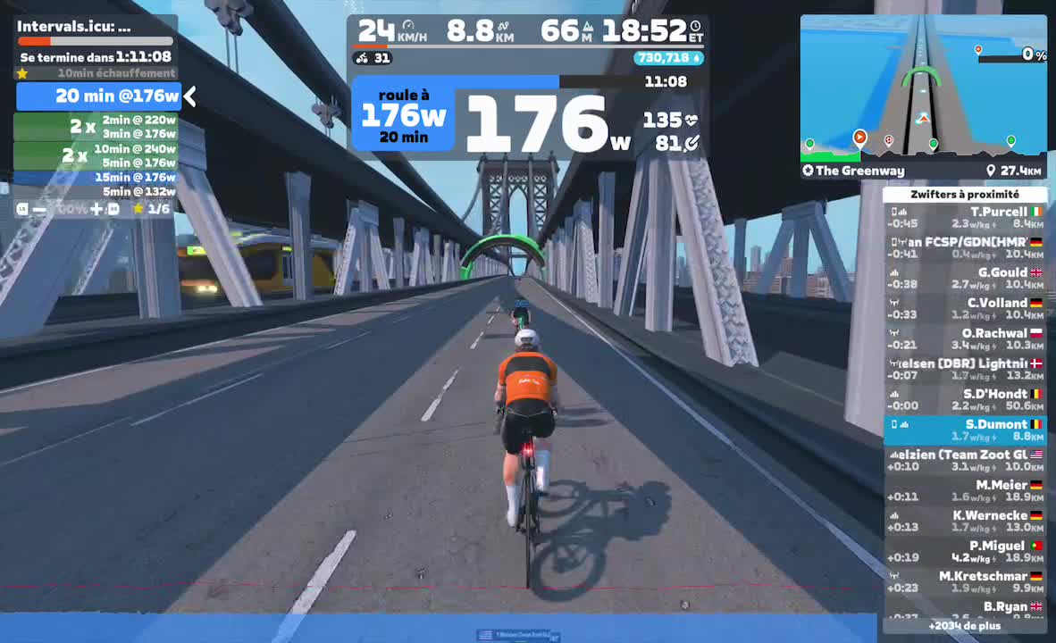 Zwift - : Sweet Spot Progression on The Greenway in New York