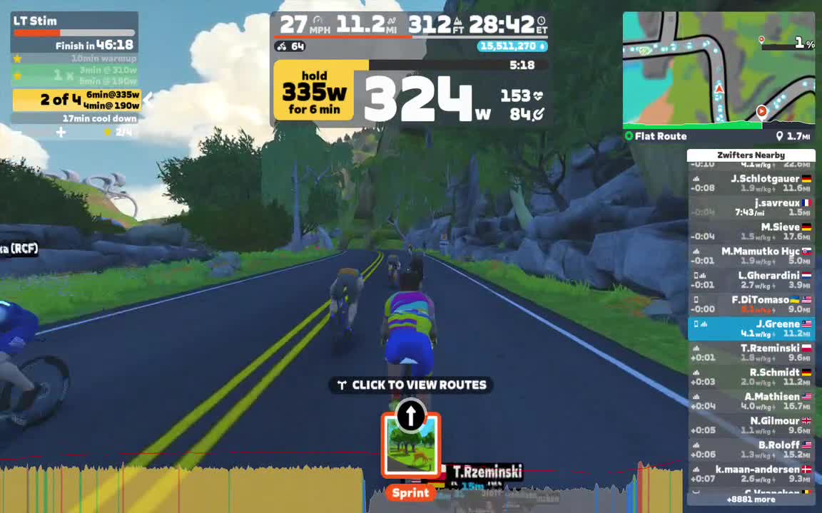 Zwift - LT Stim on Flat Route in Watopia
