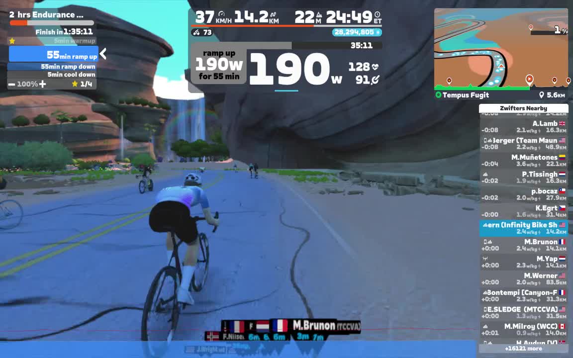 Zwift - 2  hrs Endurance Ramp on Tempus Fugit in Watopia