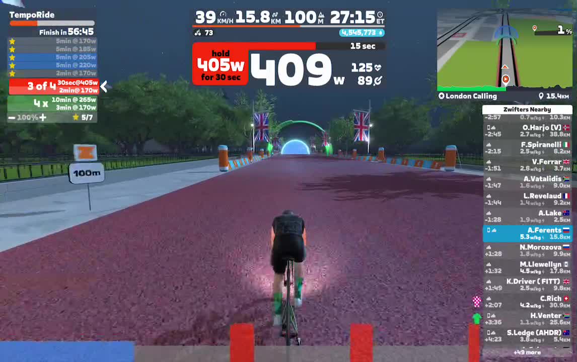 Zwift - TempoRide on London Calling in London