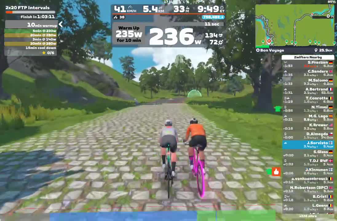 Zwift - 2x20 FTP Intervals on Bon Voyage in France