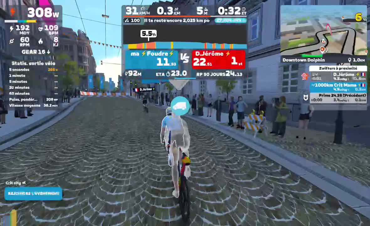 Zwift - Crit City - 1048km et 8850m de d+ ! Finally done