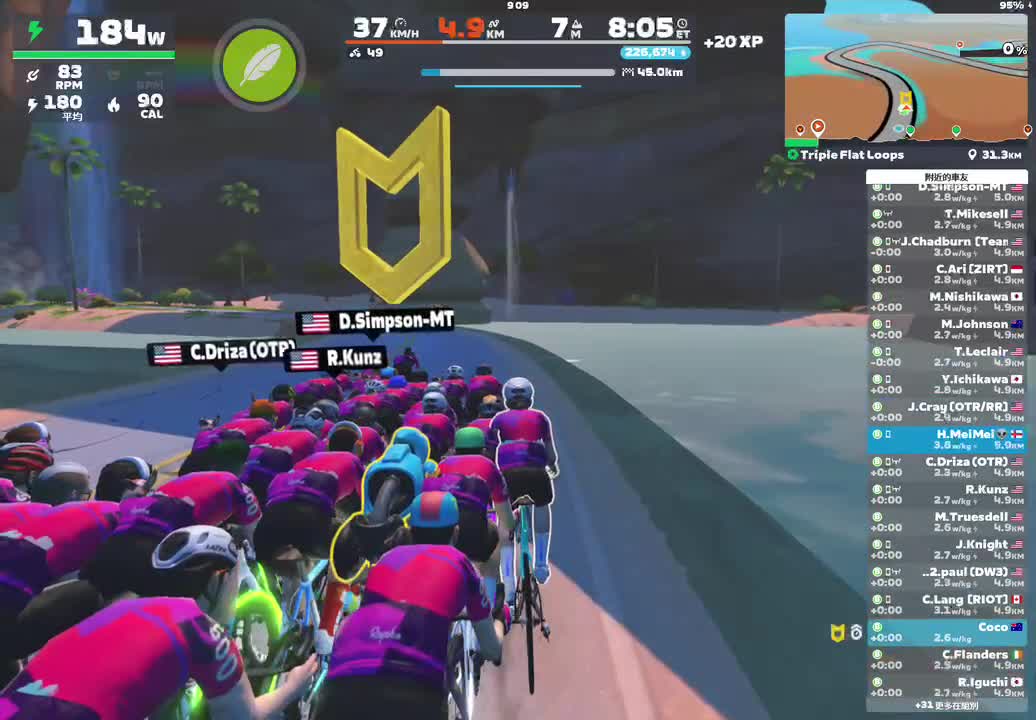 Zwift - Group Ride: Rapha Festive 500 with Coco @ 2.6 W/KG on Triple Flat Loops in Watopia