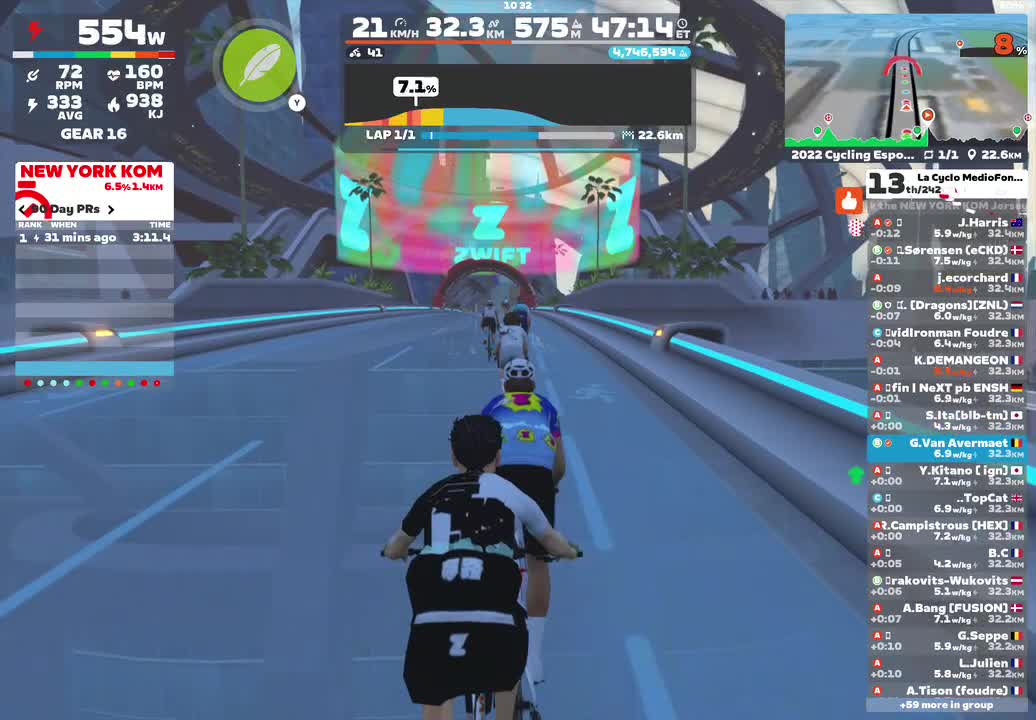 Zwift - Race: La Cyclo MedioFondo Foudre - Age & Women categories⚡️! (B) on 2022 Cycling Esports World Championships Route in New York