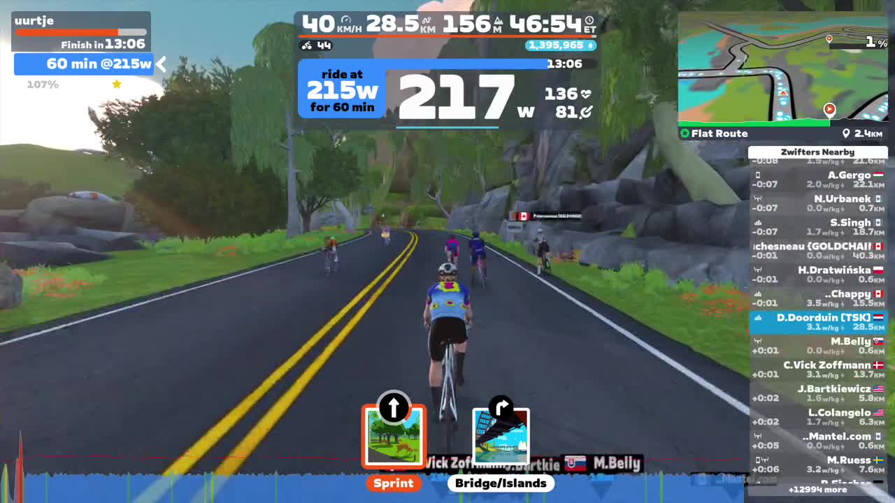 Zwift - uurtje on Flat Route in Watopia